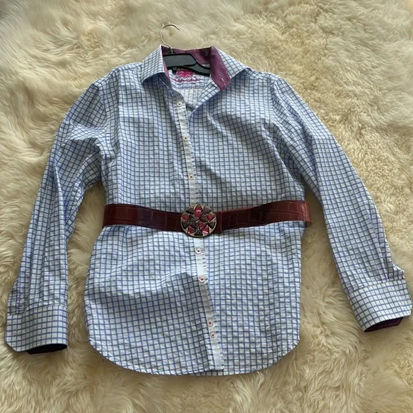 Garuglier’s leather belt XL maroon purple stones silver buckle made in … - Picture 3 of 17